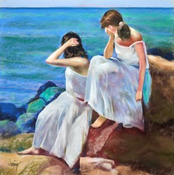 Chicas en la Playa II by Domingo - Original Drawing, Paper on Board sized 24x24 inches. Available from Whitewall Galleries